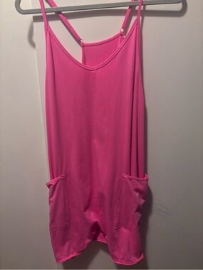 Bright Pink Sleeveless Romper with Front Patch Pockets